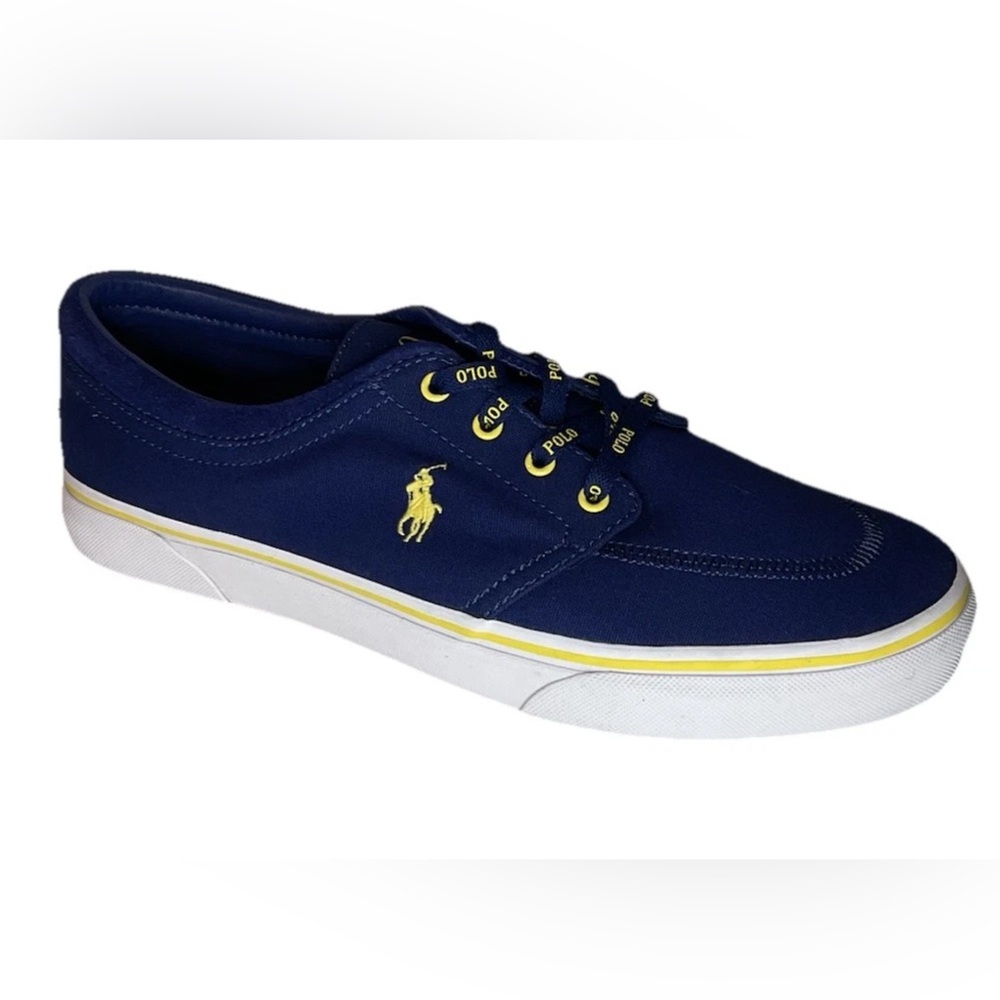Polo Ralph Lauren Faxon X Lace Up Canvas Sneakers Shoes Navy Blue Mens 11.5 NEW